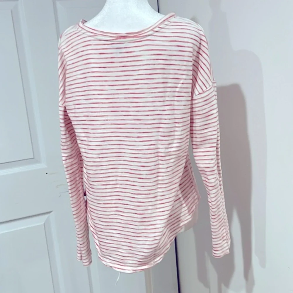 T by Talbots Striped Pink 3/4 Sleeve French Terry Top Button Sleeve x Small